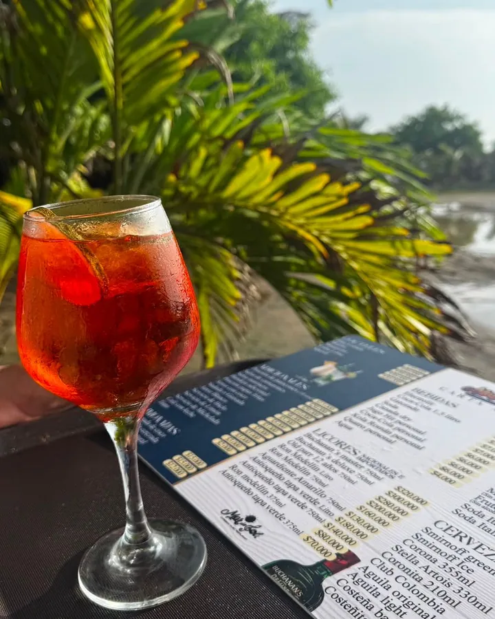 Copa de Aperol junto a las palmeras del balneario